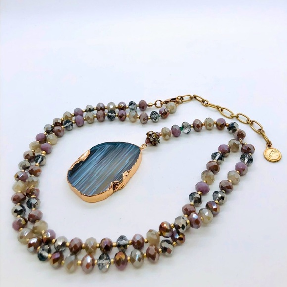 Vintage Designer Slice Pendant Crystal Bead Necklace - Picture 3 of 12